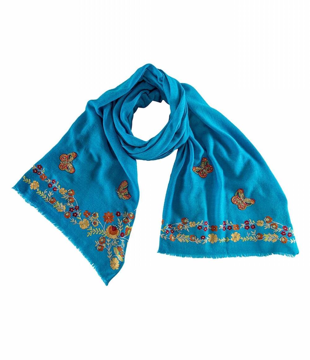 NEW JODI ROSE women's butterfly border scarf in turquoise multi